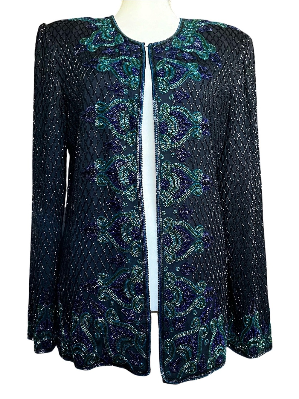 Vintage Scala 100% Silk Beaded Jacket XL